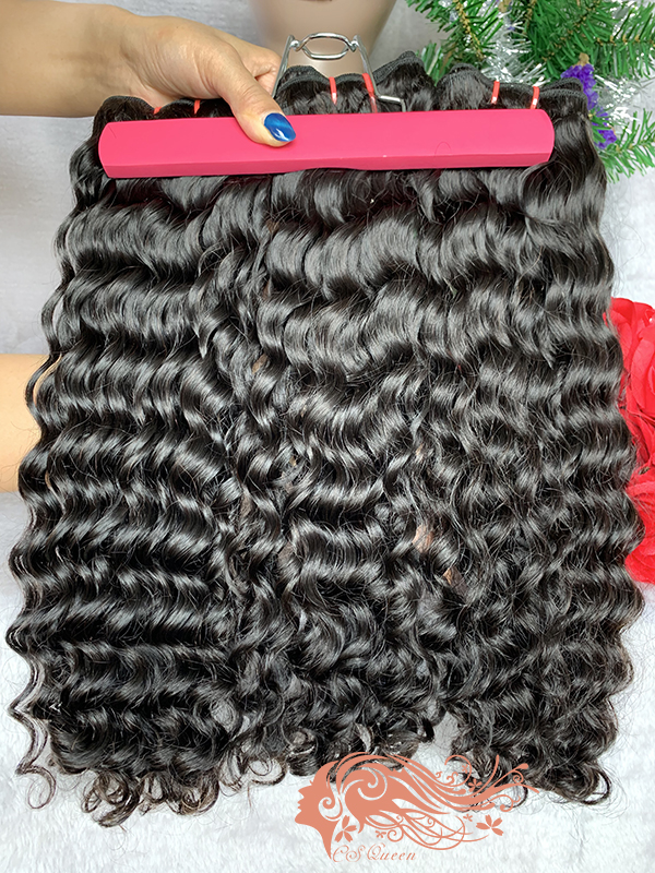 Csqueen Raw Burmese Curly 3 Bundles with 4 * 4 Transparent lace Closure Human Hair